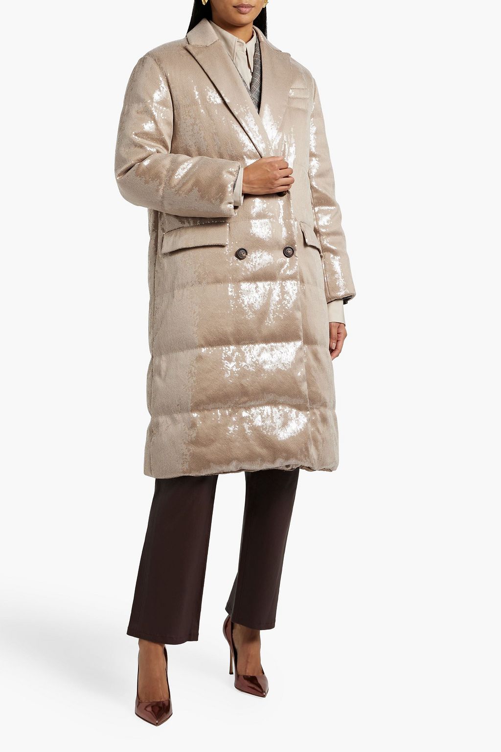 BRUNELLO CUCINELLI Double-breasted quilted sequined shell coat