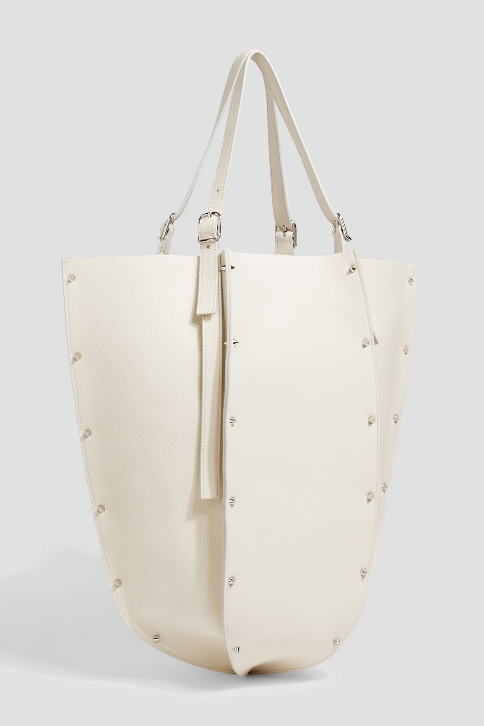 Shop Chloé Carmela Studded Pebbled-leather Tote In Ivory