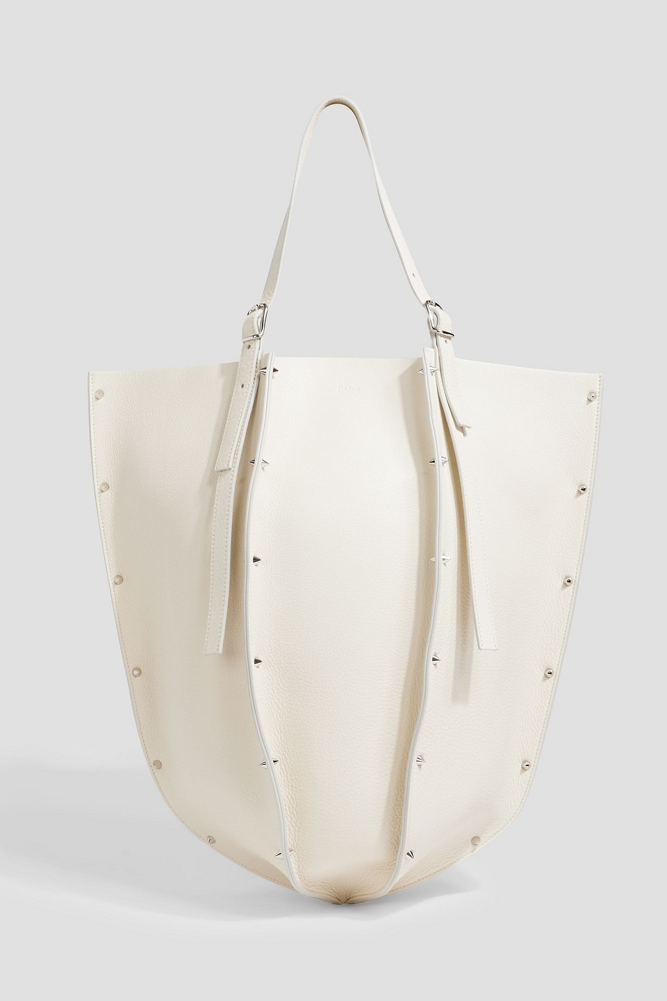 Chloé Carmela Studded Pebbled-leather Tote In White