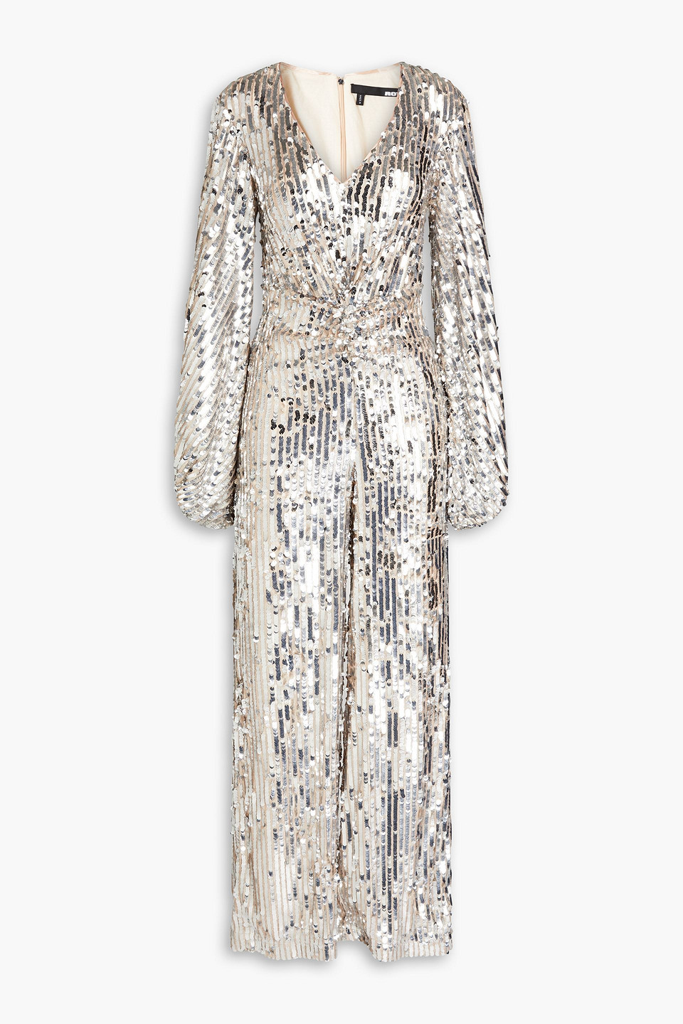 Rotate Birger Christensen Sequined Mesh Wide-leg Jumpsuit In Silver