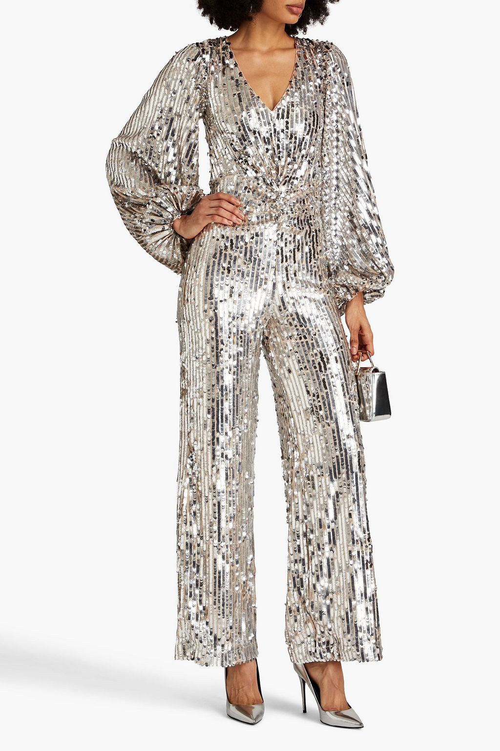 ROTATE BIRGER CHRISTENSEN Sequined mesh wide-leg jumpsuit