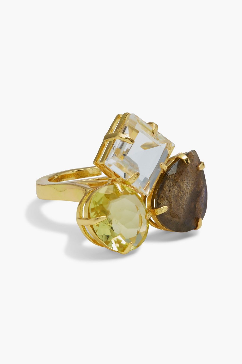 BOUNKIT Gold-tone. quartz and labradorite ring