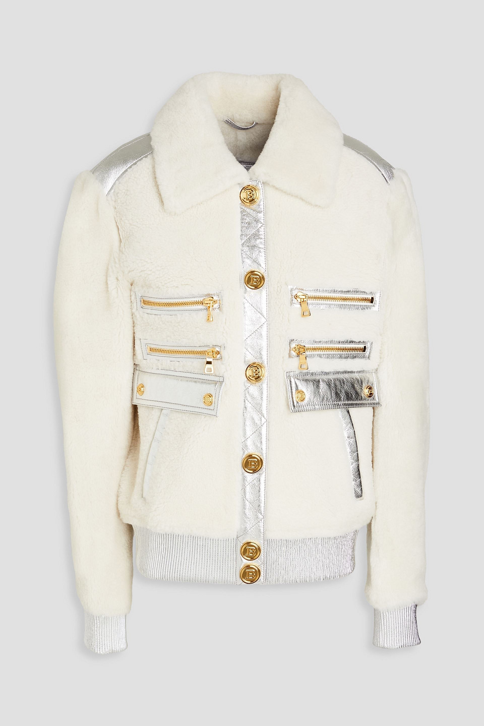 Balmain Shearling Jacket In Metallic