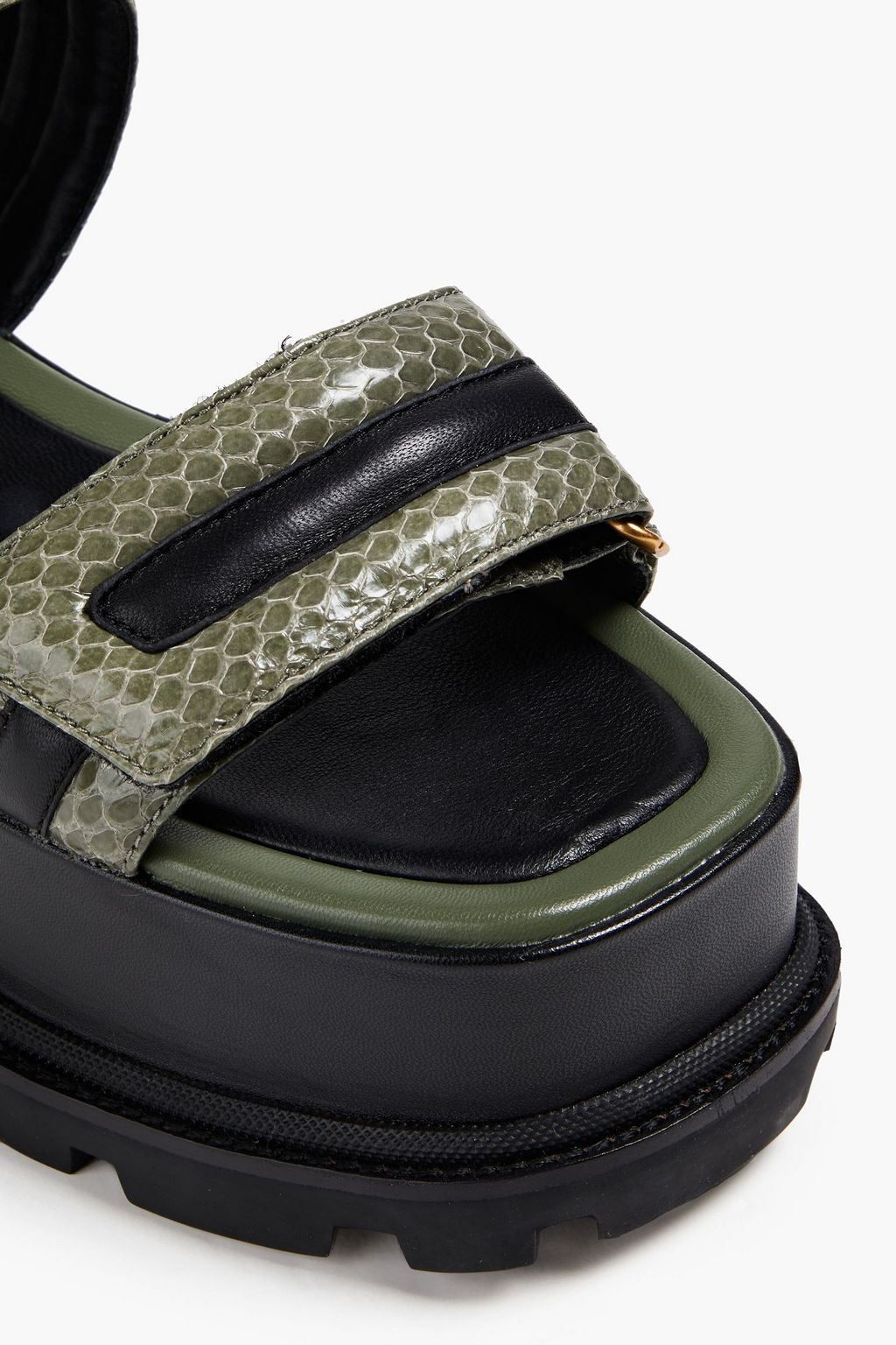 TORY BURCH Leather and snakeskin platform slingback sandals