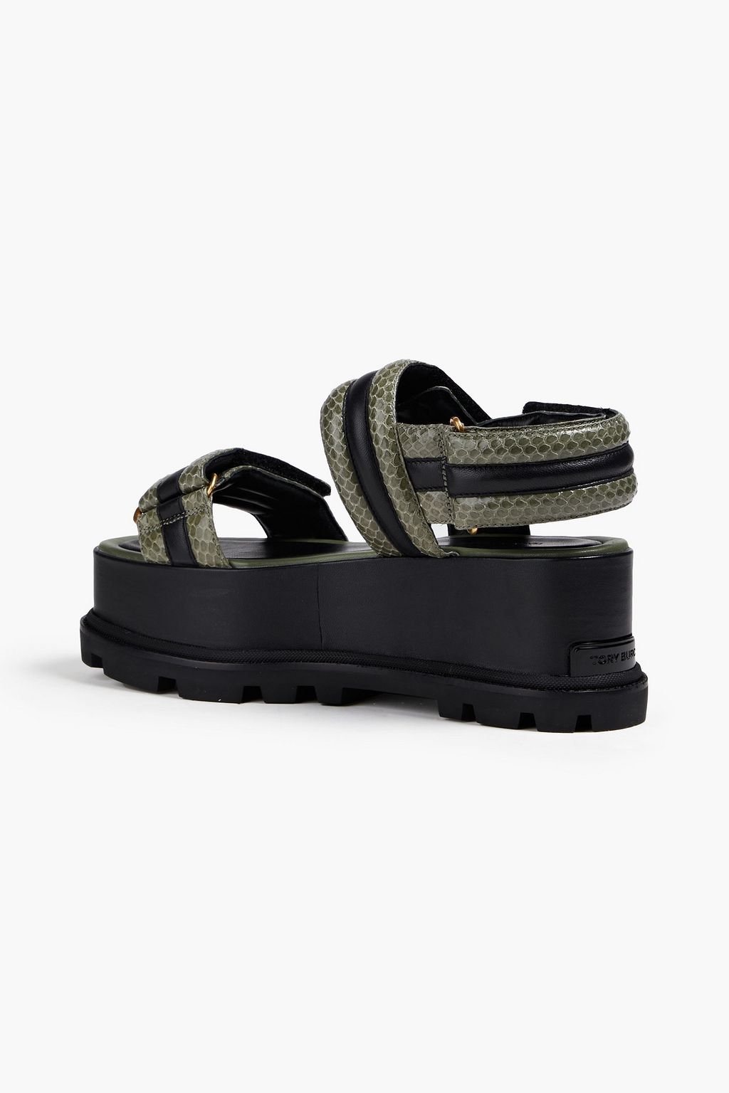 TORY BURCH Leather and snakeskin platform slingback sandals