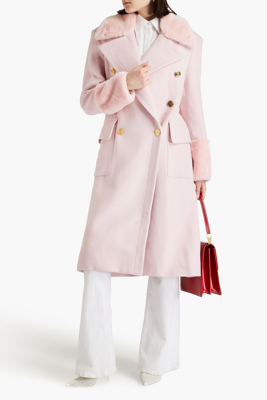 BALMAIN Shearling-paneled wool-felt coat