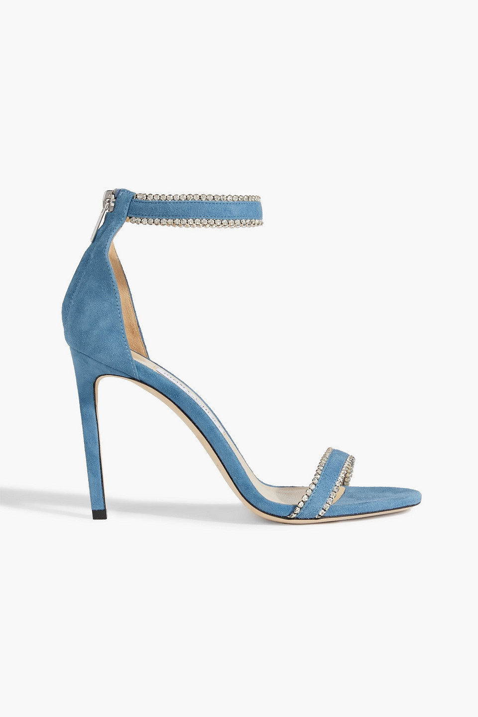 Jimmy Choo Dochas 100 Crystal-embellished Suede Sandals In Slate Blue