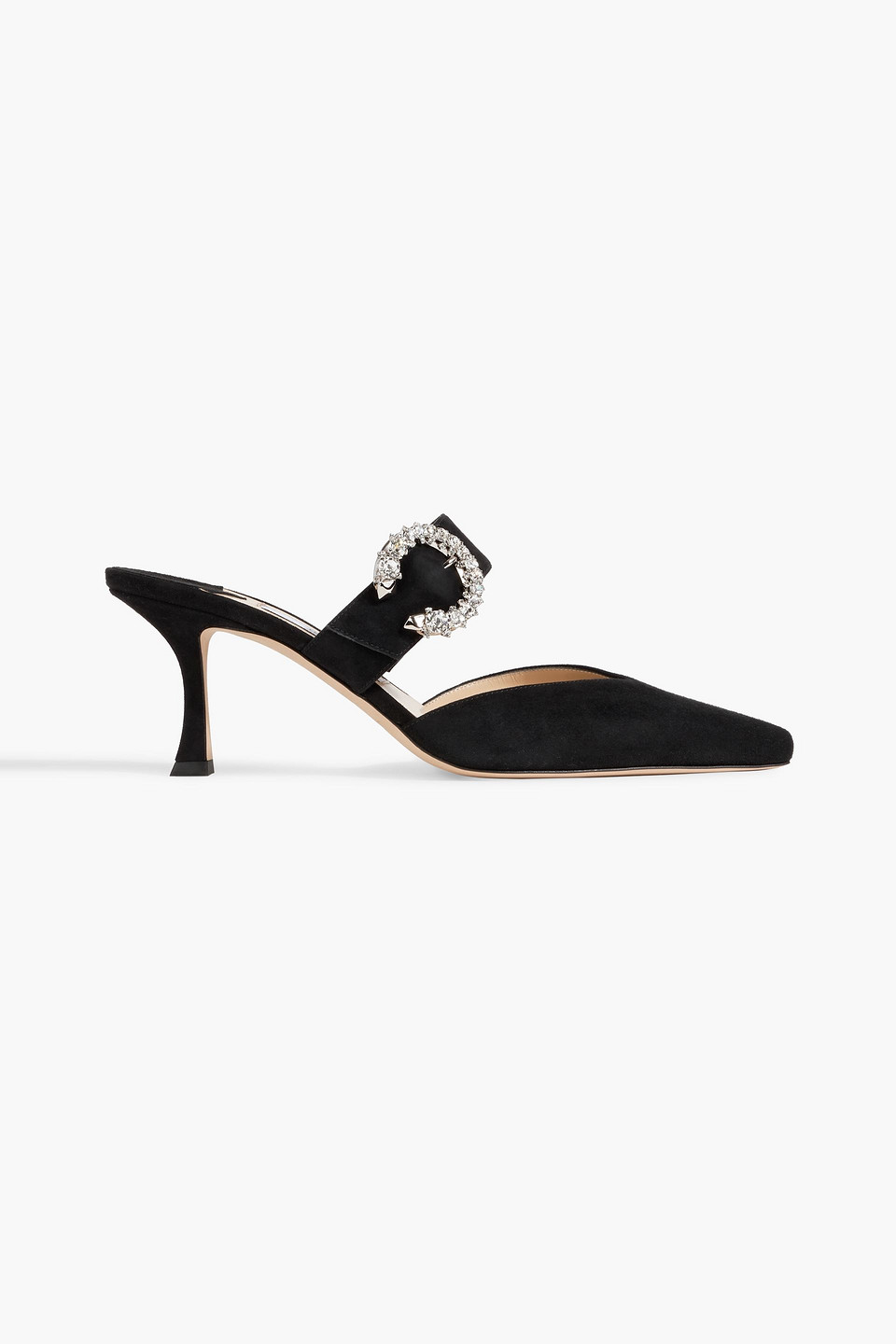 JIMMY CHOO MARTA 70 CRYSTAL-EMBELLISHED SUEDE MULES