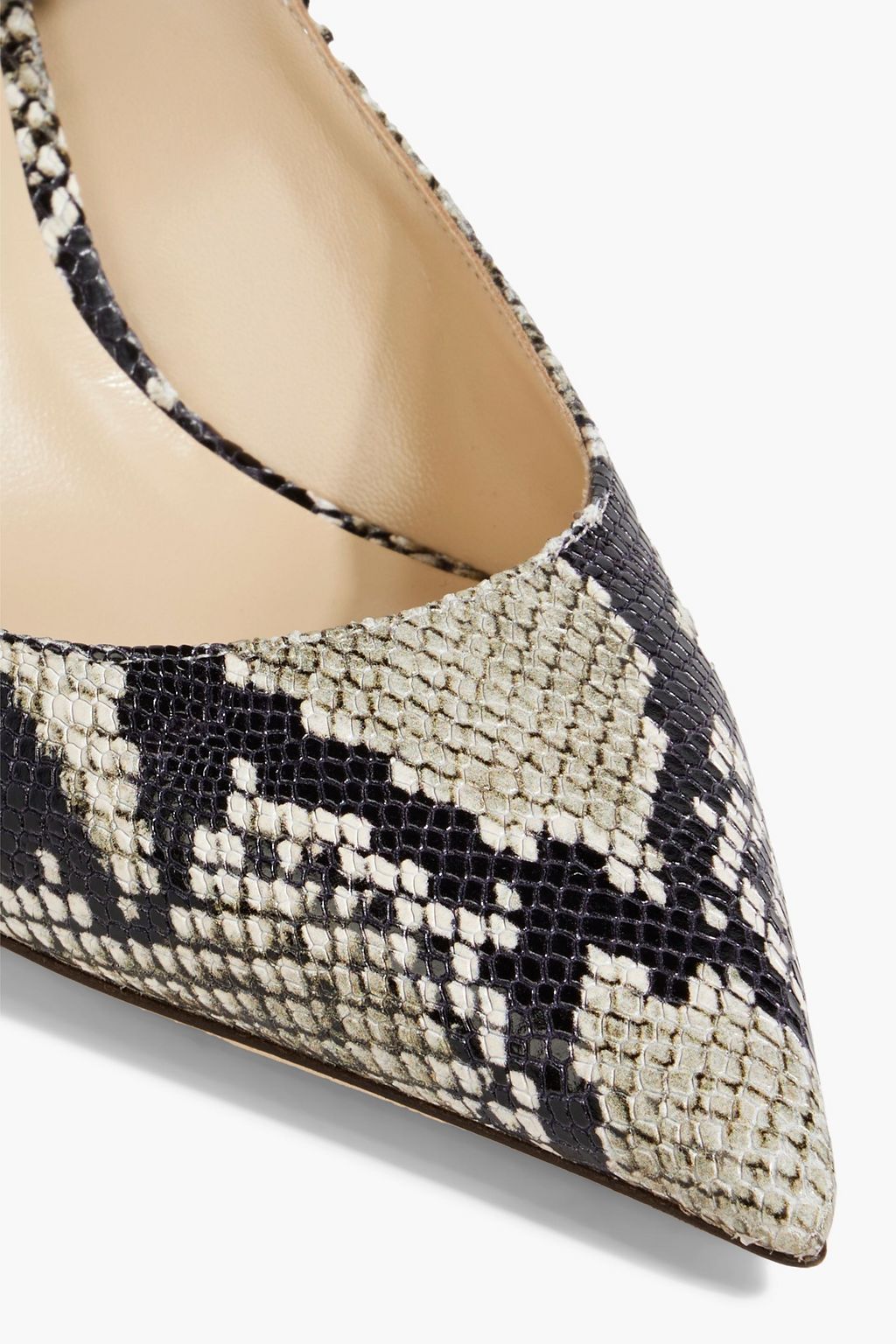 JIMMY CHOO Bing 65 crystal-embellished snake-effect leather mules