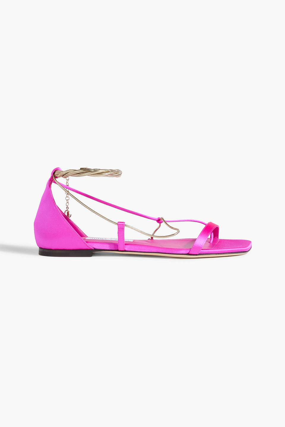 Jimmy Choo Oriana Chain-embellished Satin Flats In Bright Pink