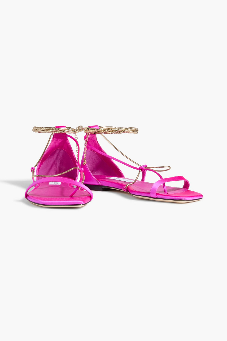 Shop Jimmy Choo Oriana Chain-embellished Satin Sandals In Bright Pink