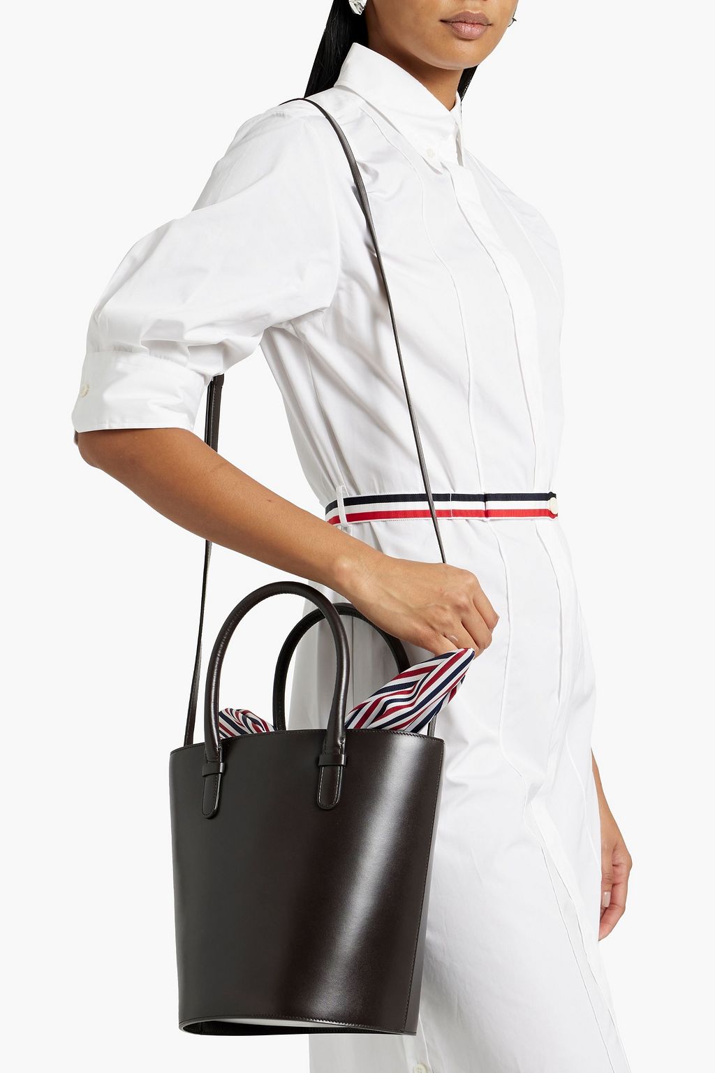 THOM BROWNE Striped leather bucket bag