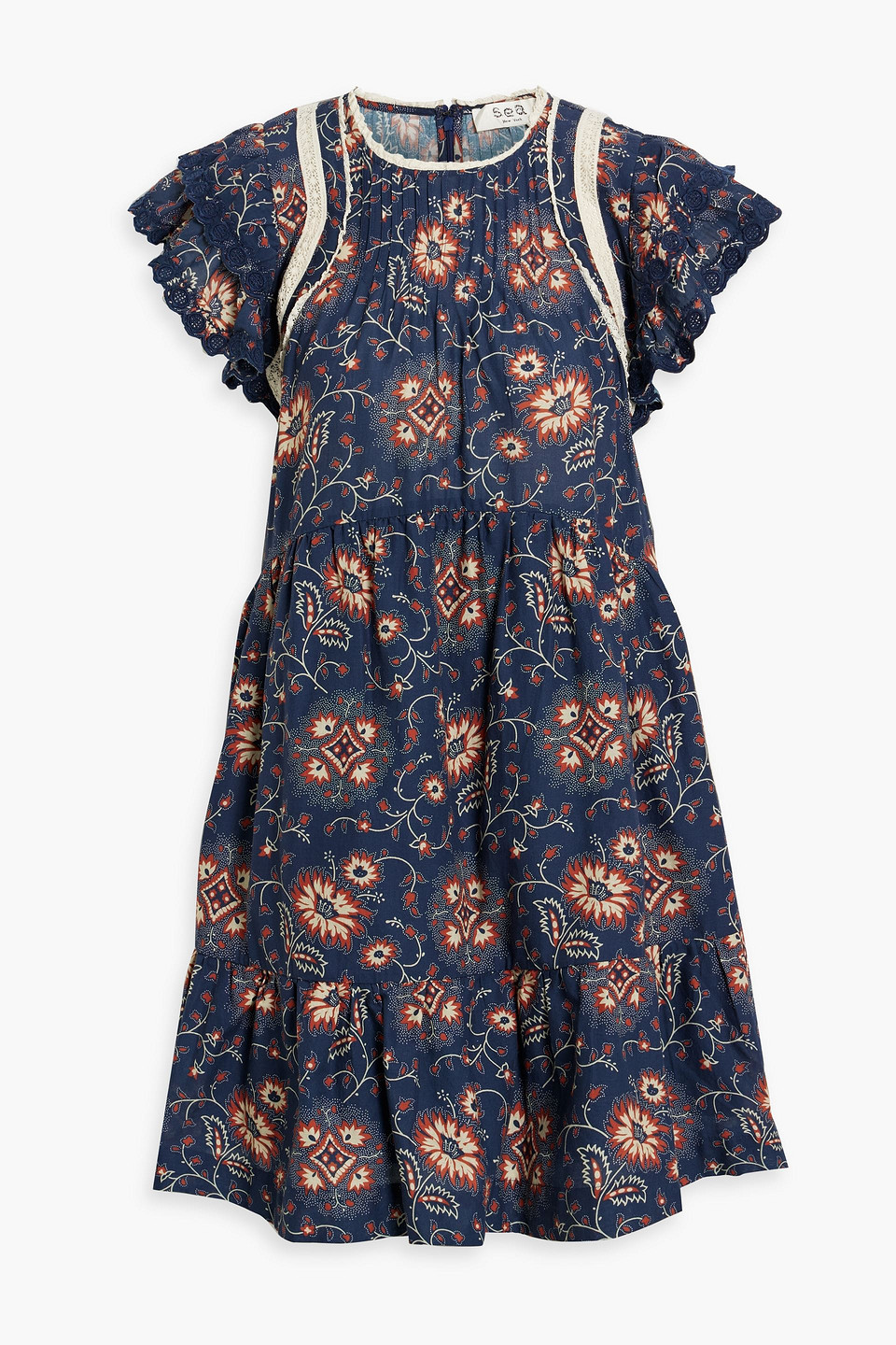 Sea Robina Ruffled Floral-print Cotton-voile Mini Dress In Navy