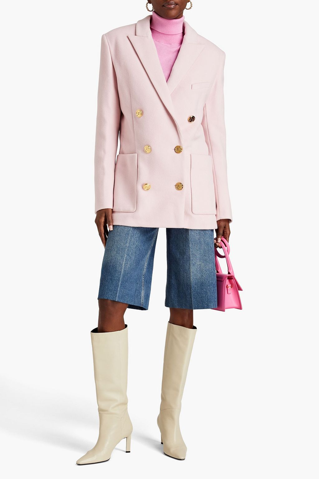 BALMAIN ブラッシュドウール&カシミヤ混 ダブルブレストブレザー