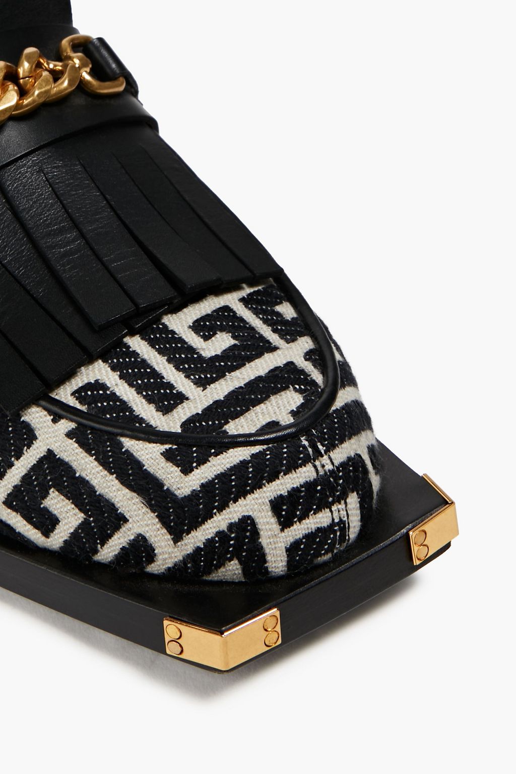 BALMAIN حذاء لوفر مصنوع من الجلد والجاكار ومزين بسلسلة