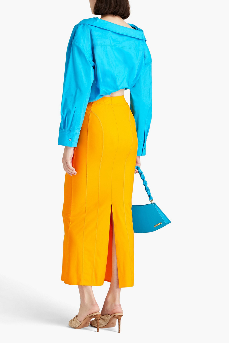 Jacquemus Asymmetric Cropped Cotton-poplin Shirt In Turquoise