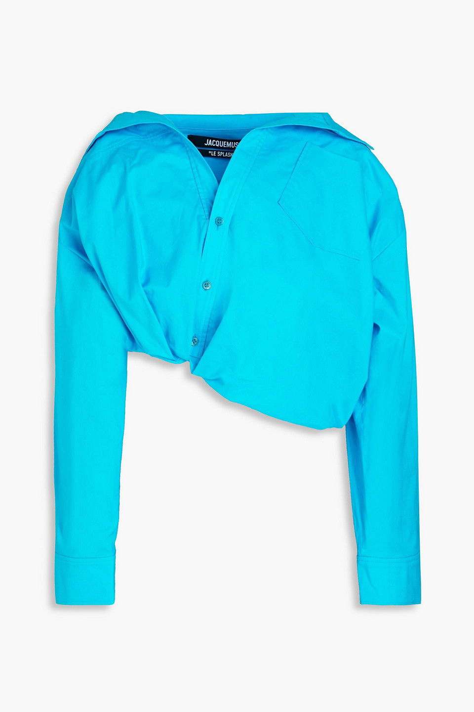 Jacquemus Asymmetric Cropped Cotton-poplin Shirt In Turquoise