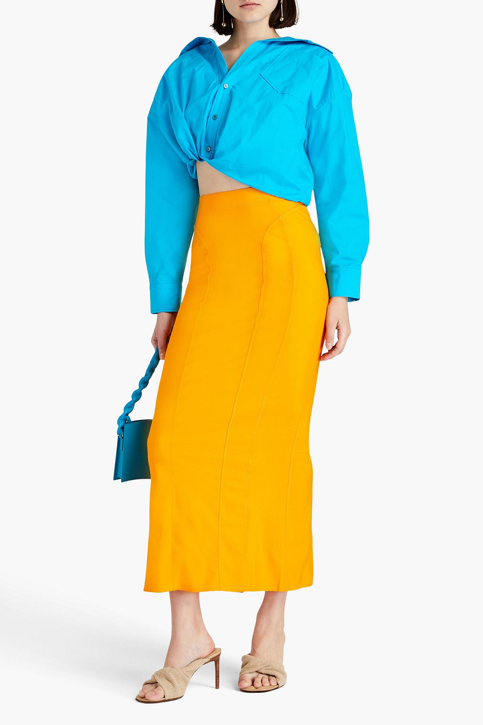 Jacquemus Asymmetric Cropped Cotton-poplin Shirt In Turquoise