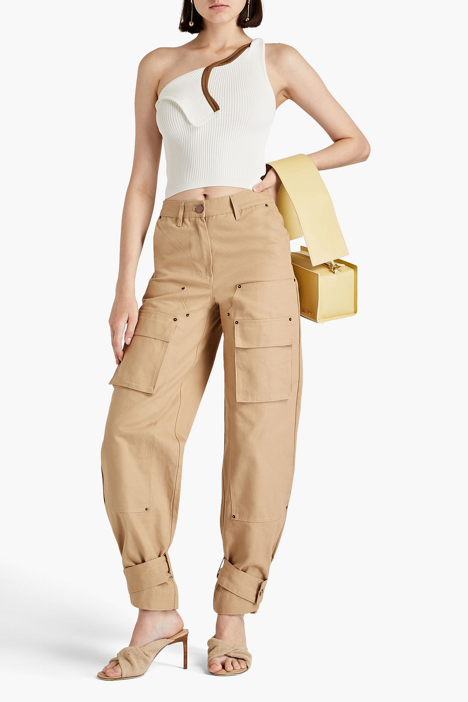 JACQUEMUS ACENO ONE-SHOULDER RIBBED-KNIT TOP