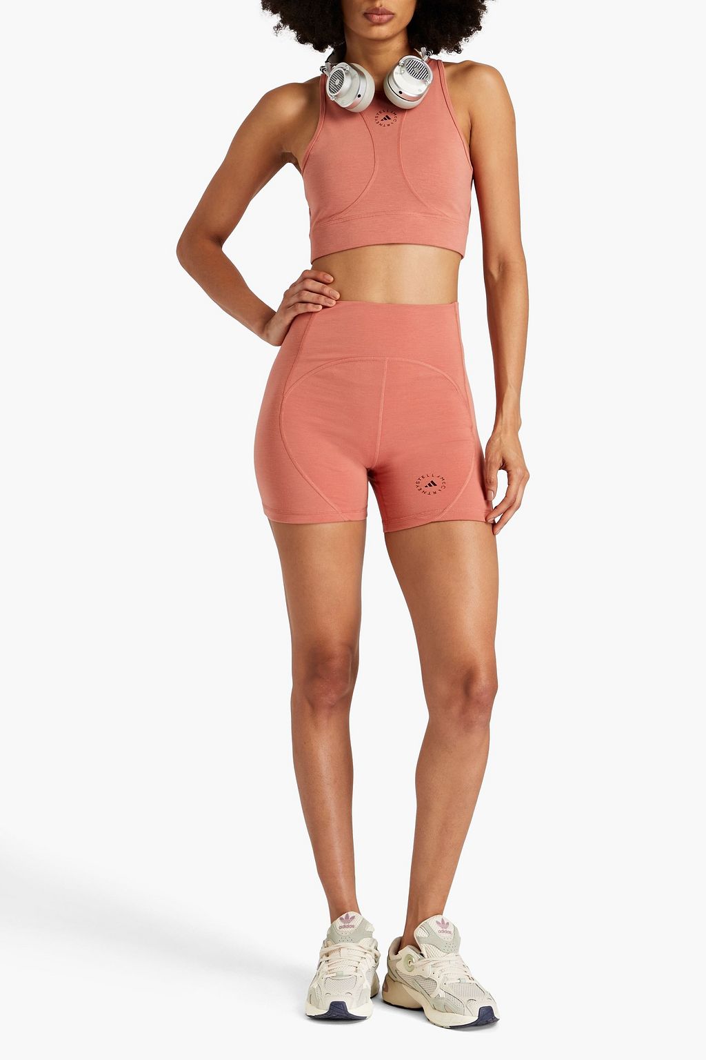 ADIDAS BY STELLA MCCARTNEY حمالة صدر رياضية مصنوعة من الجيرسي المطاطي ومزينة بطبعات