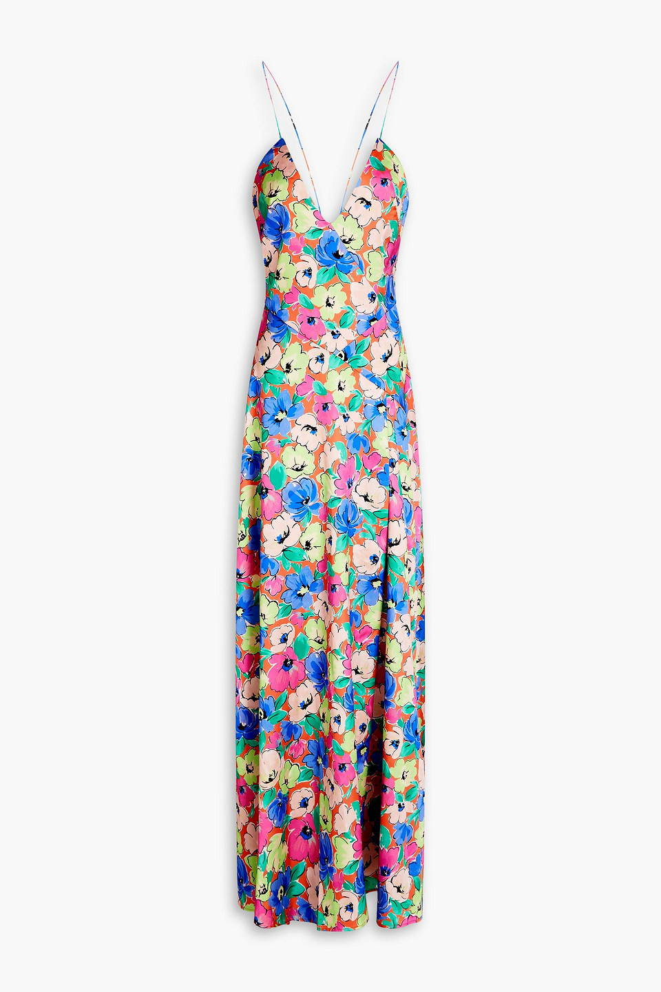 Rotate Birger Christensen Shalonda Floral-print Satin Maxi Dress In Orange
