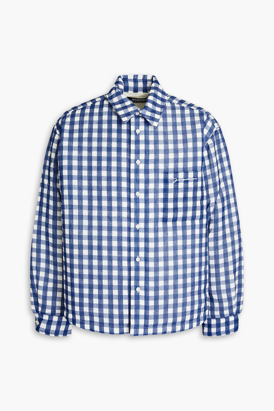 Jacquemus Embroidered Checked Crepe Overshirt In Navy