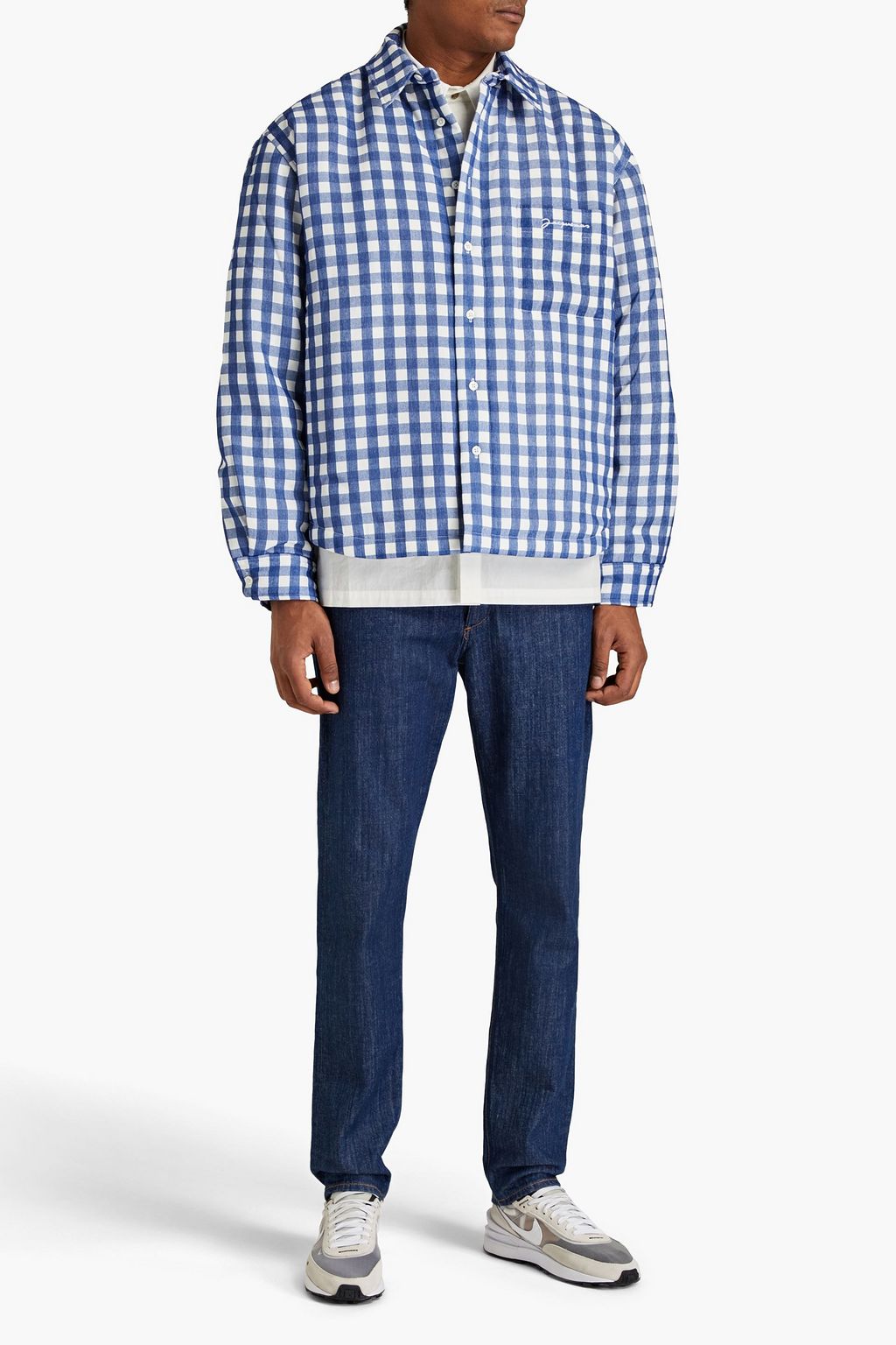 JACQUEMUS Embroidered checked crepe overshirt
