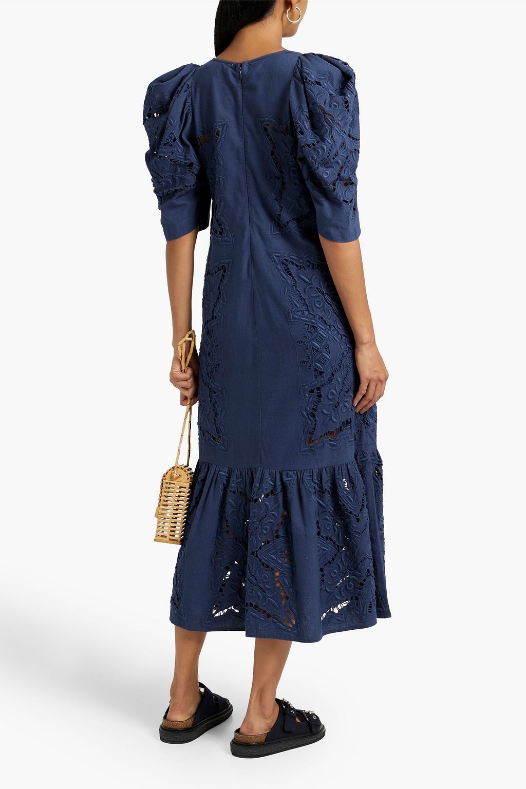 SEA Anita broderie anglaise cotton and linen-blend midi dress