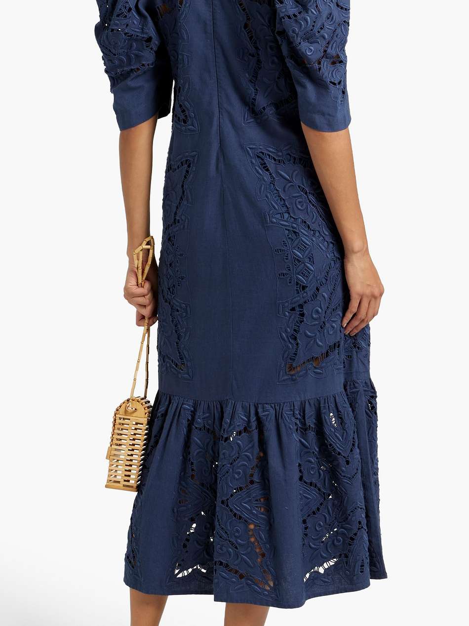 anita broderie anglaise cotton and linen-blend midi dress
