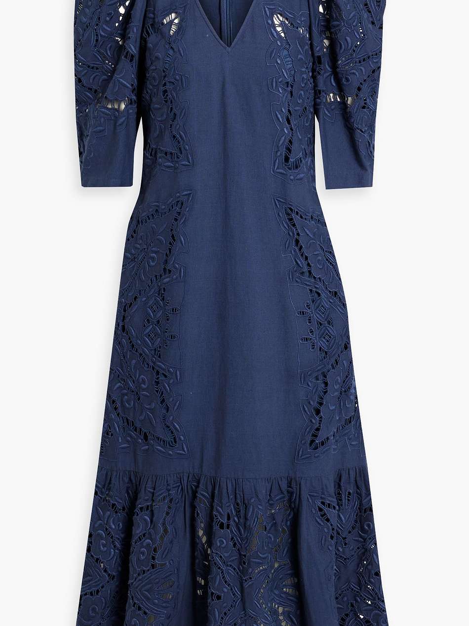 anita broderie anglaise cotton and linen-blend midi dress