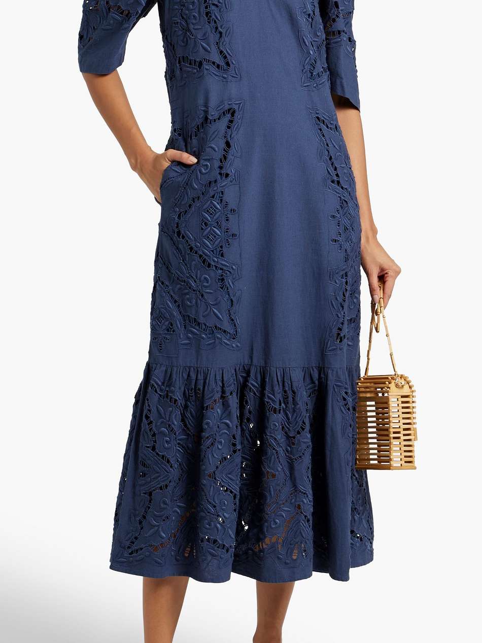 anita broderie anglaise cotton and linen-blend midi dress