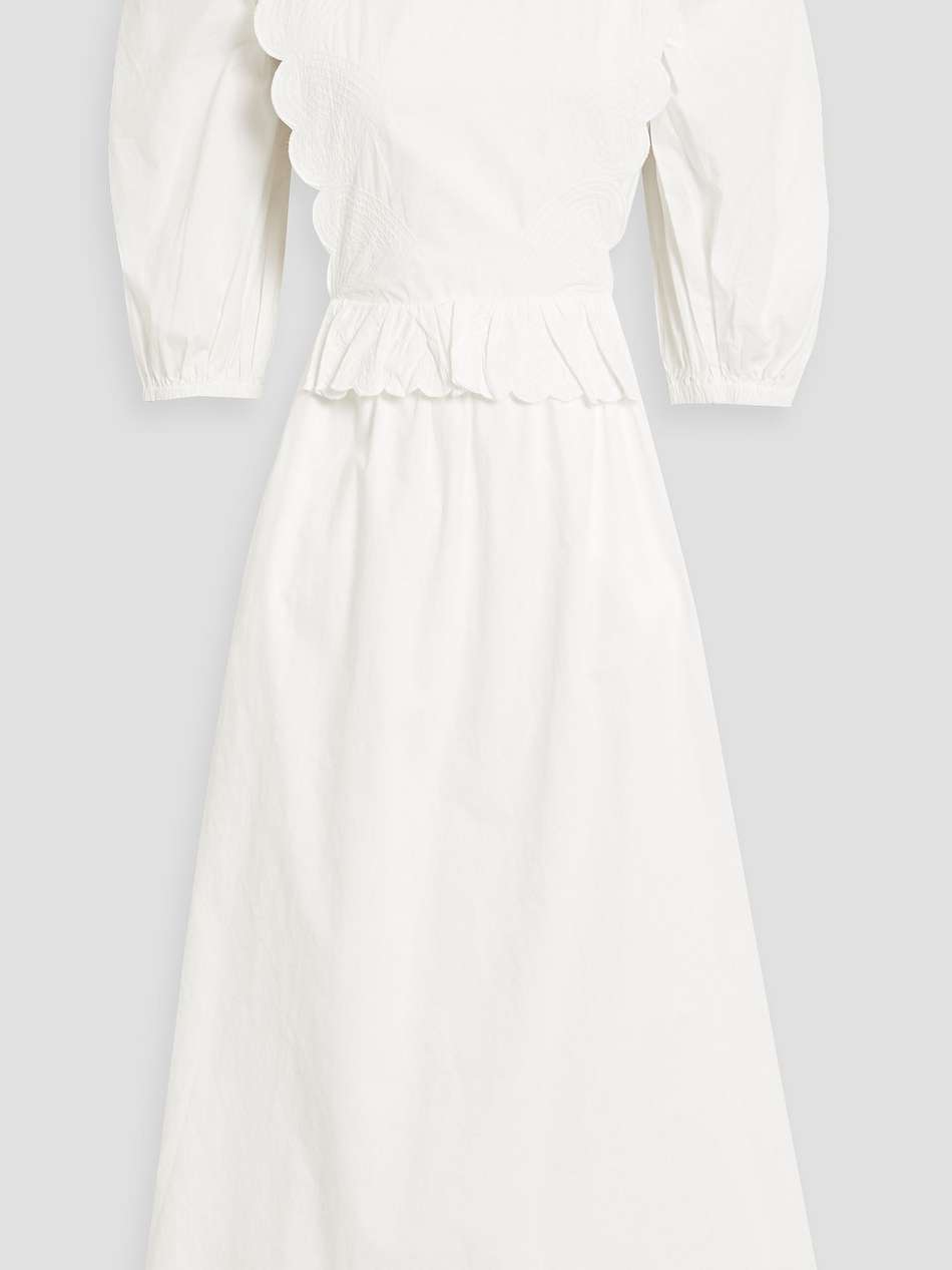 apron cutout embroidered cotton-poplin midi dress