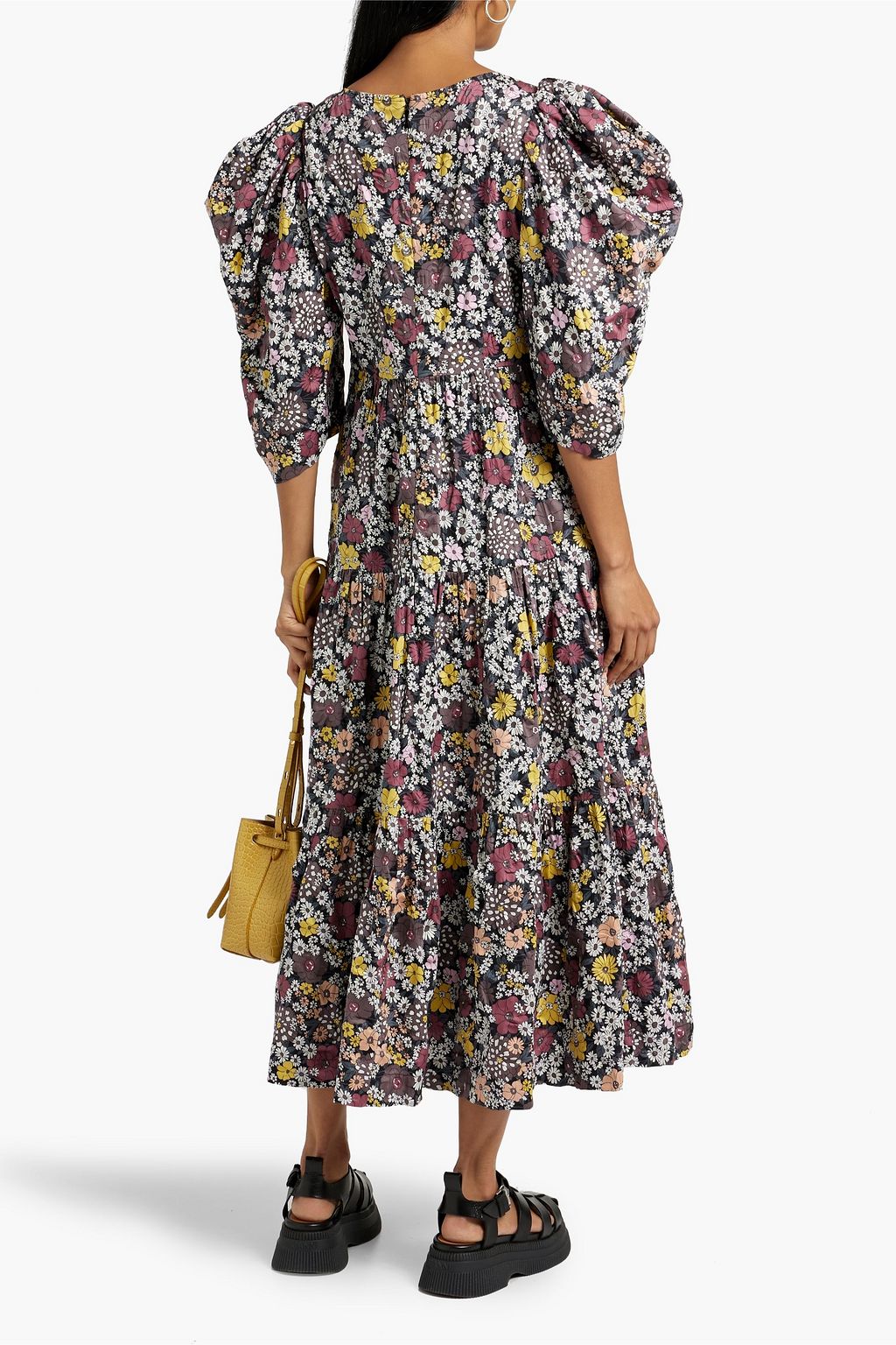SEA Gitte tiered crinkled floral-print cotton-poplin midi dress