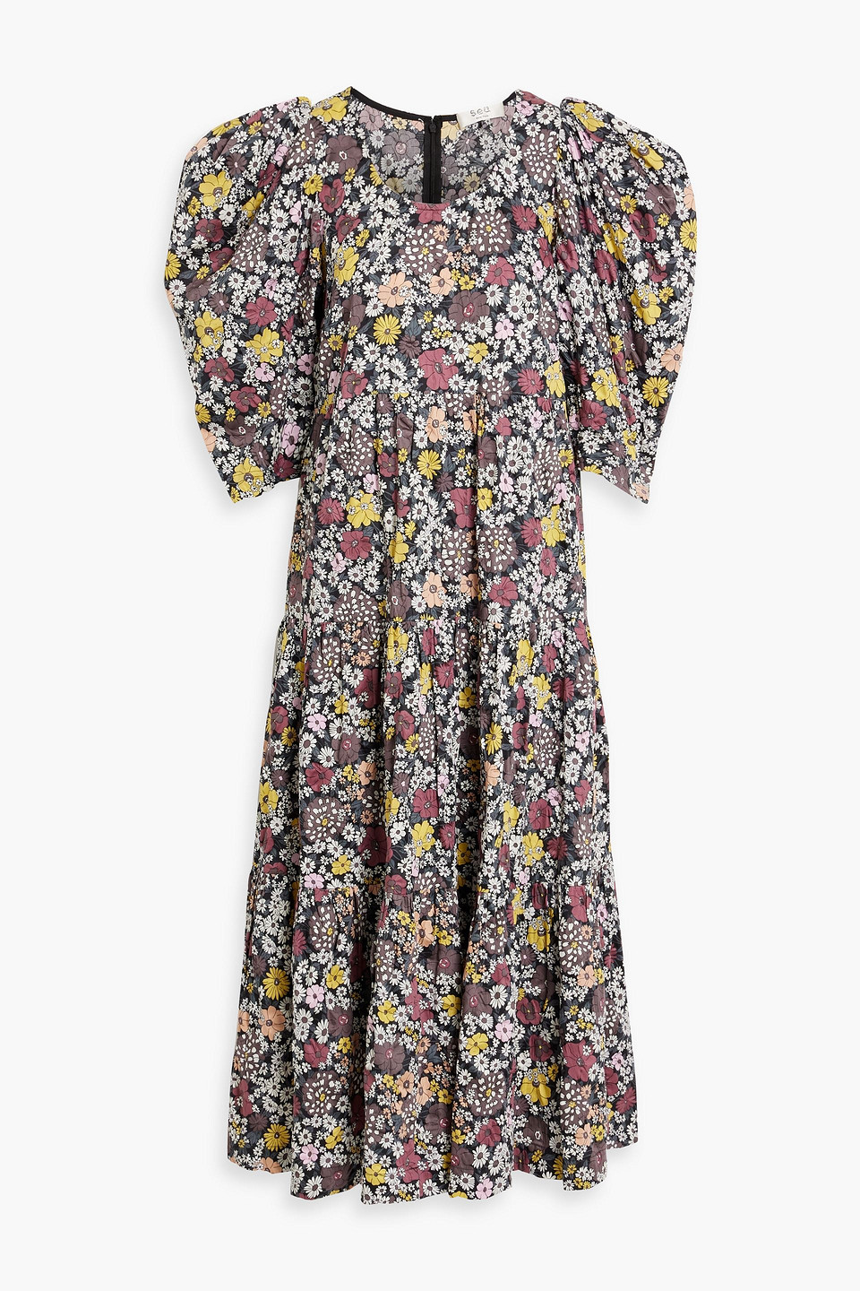 Gitte tiered crinkled floral-print cotton-poplin midi dress