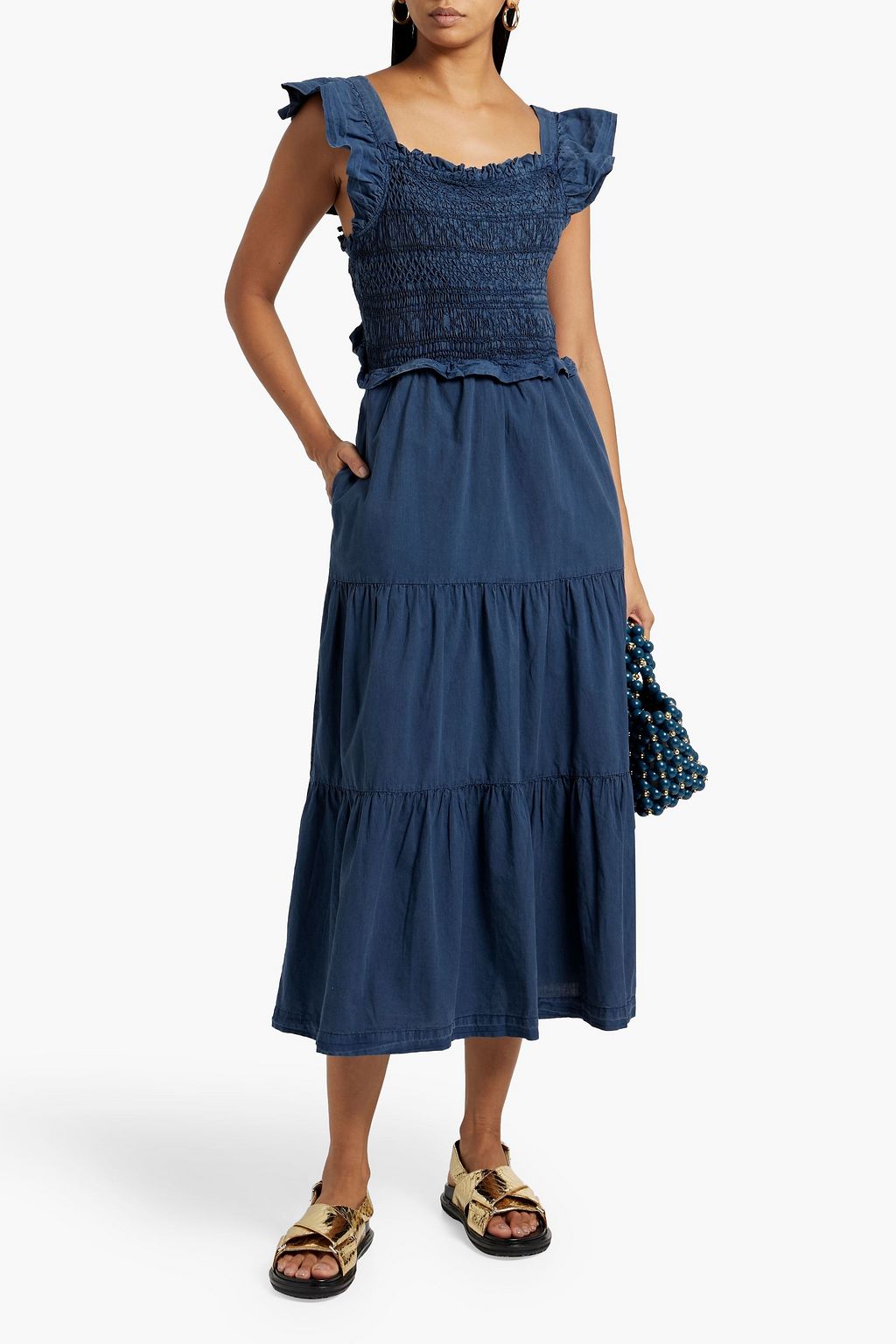 SEA Tiered smocked cotton midi dress