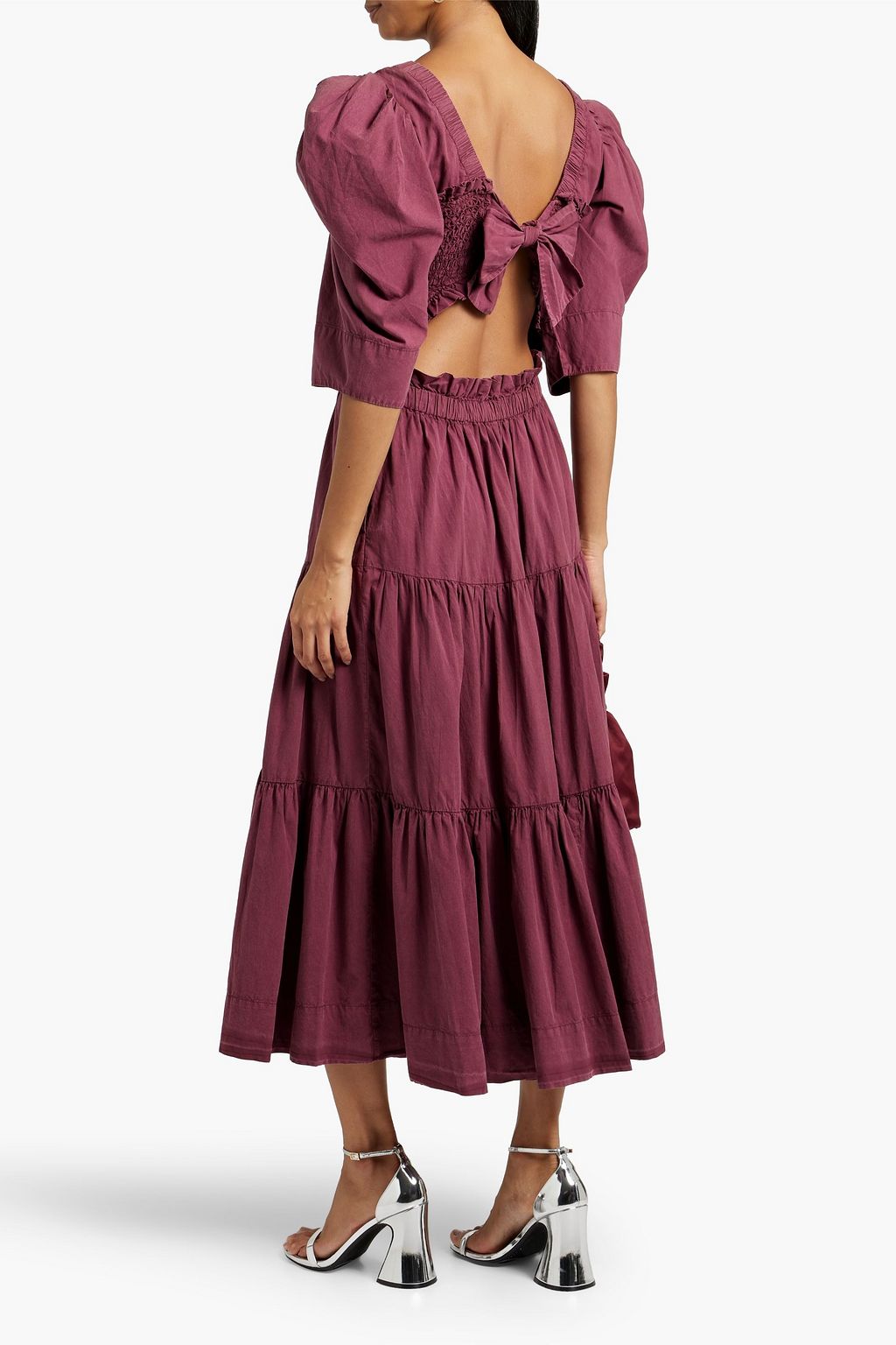 SEA Simona bow-detailed smocked cotton midi dress