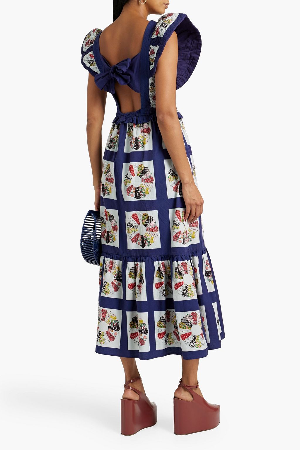 SEA Midikleid aus Baumwolle in Patchwork-Optik mit Print und Raffung