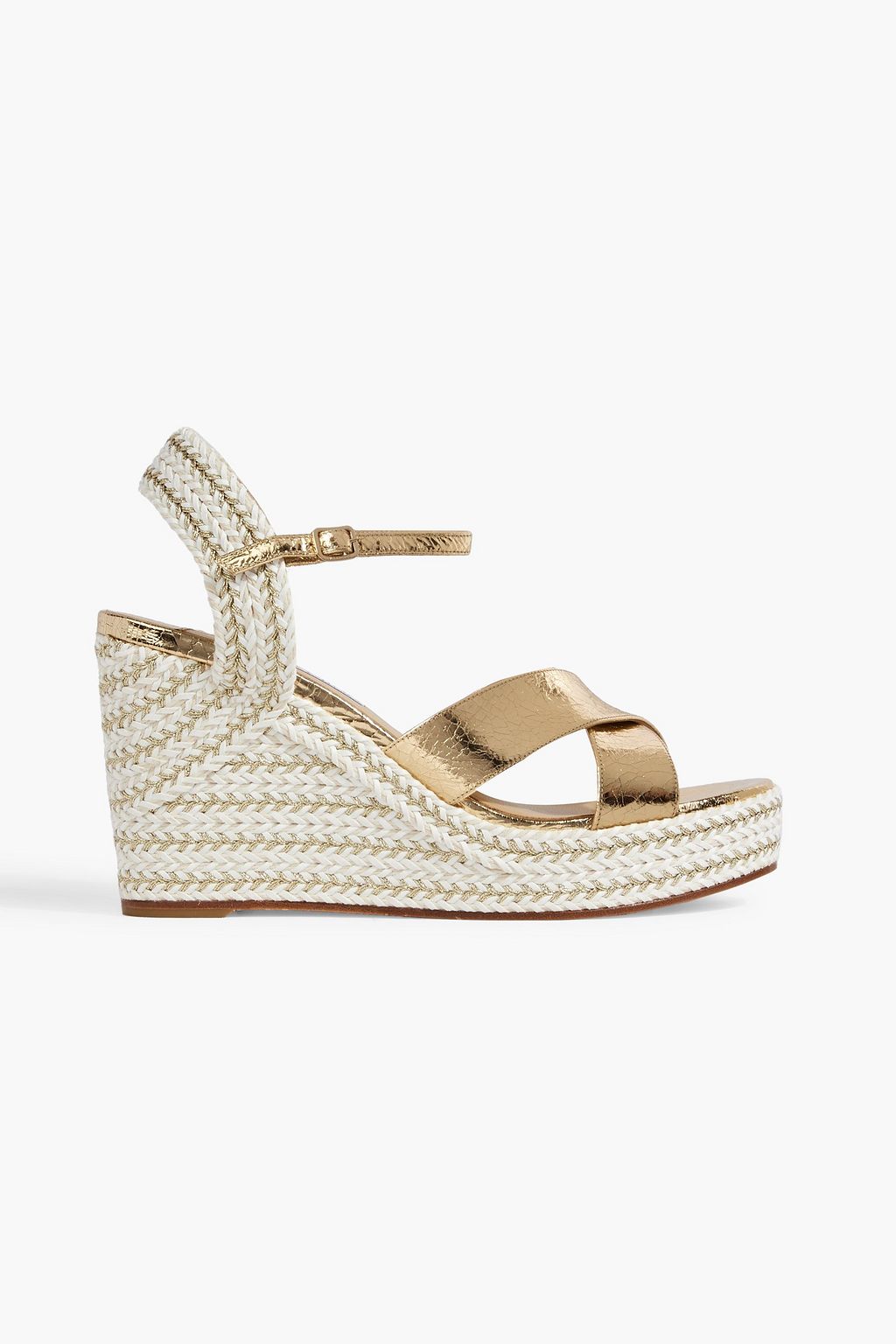 JIMMY CHOO Dellena 100 metallic crinkled leather espadrille wedge ...