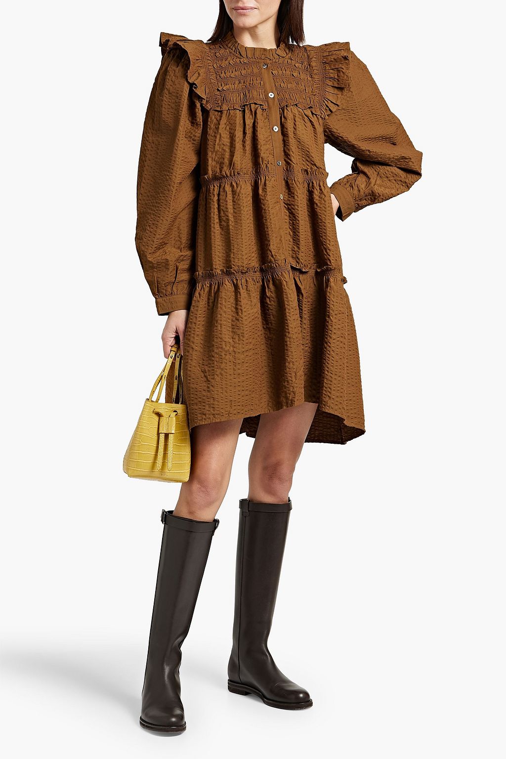 SEA Sevyn ruffled tiered seersucker mini dress