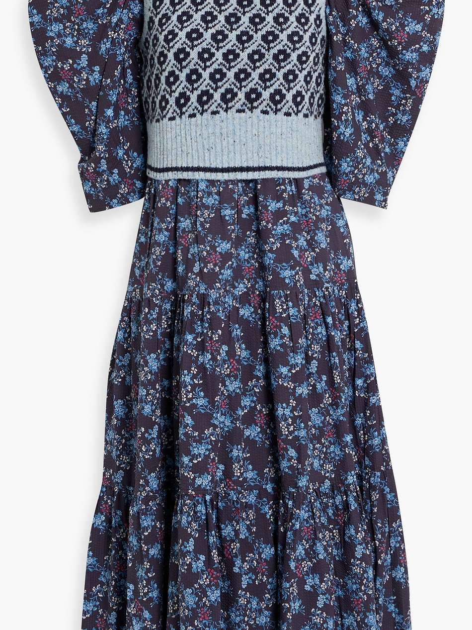 tilly tiered floral-print cotton and intarsia-knit midi dress