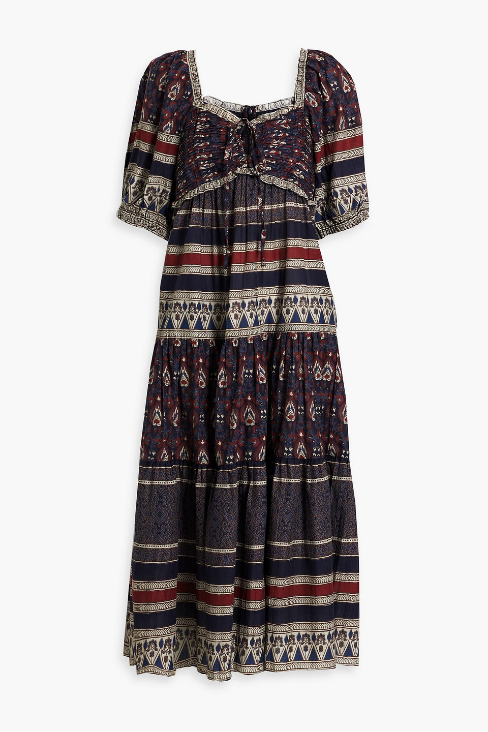 Sea Tasha Pintucked Printed Cotton-voile Midi Dress In Navy