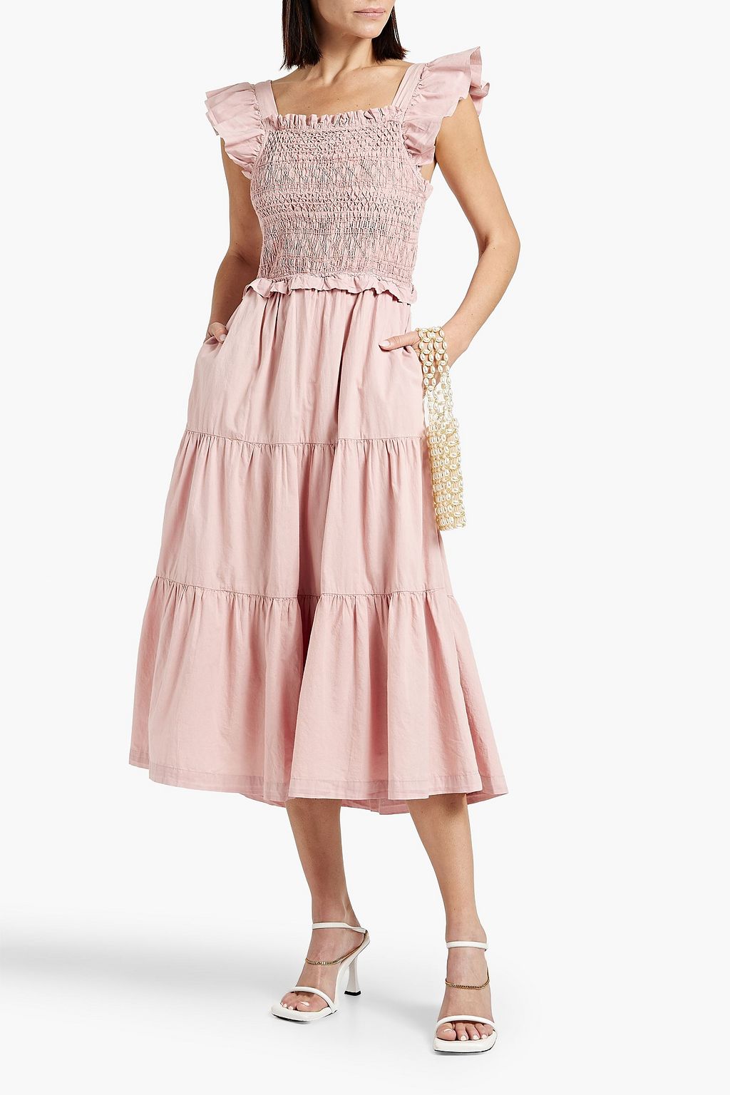 SEA Tiered smocked cotton midi dress