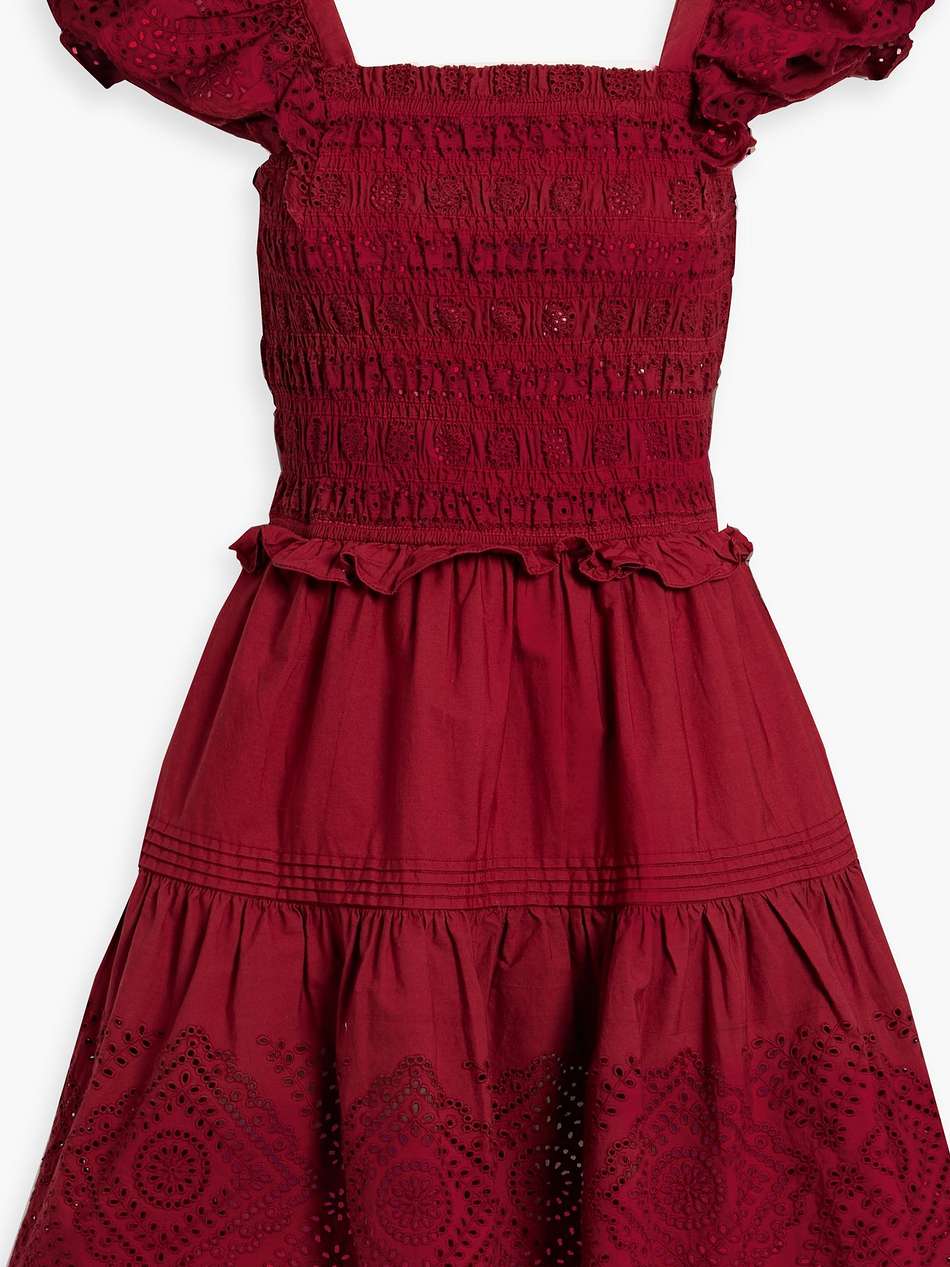 vivienne ruffled shirred broderie anglaise cotton mini dress