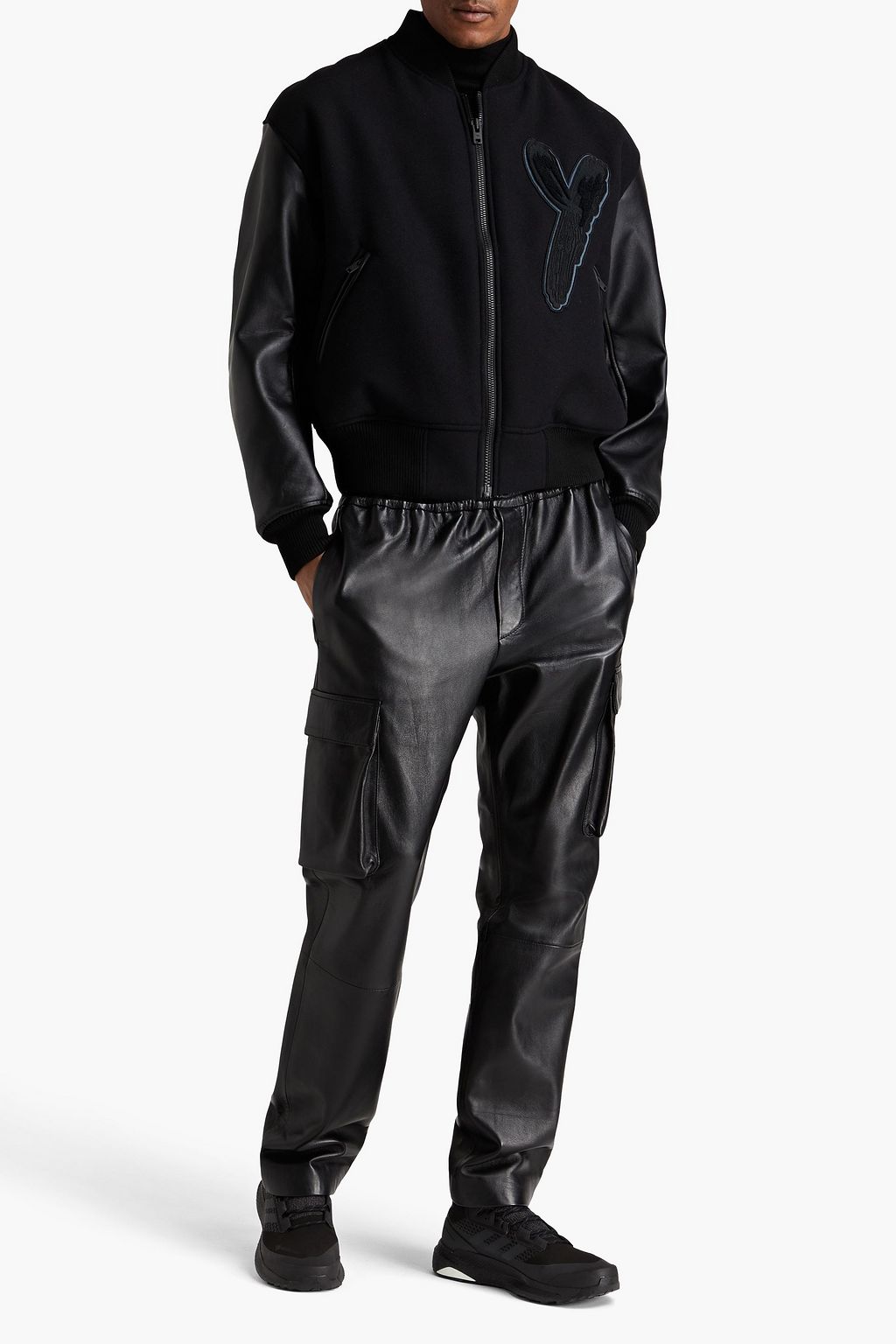 Y-3 Appliquéd felt and faux leather bomber jacket