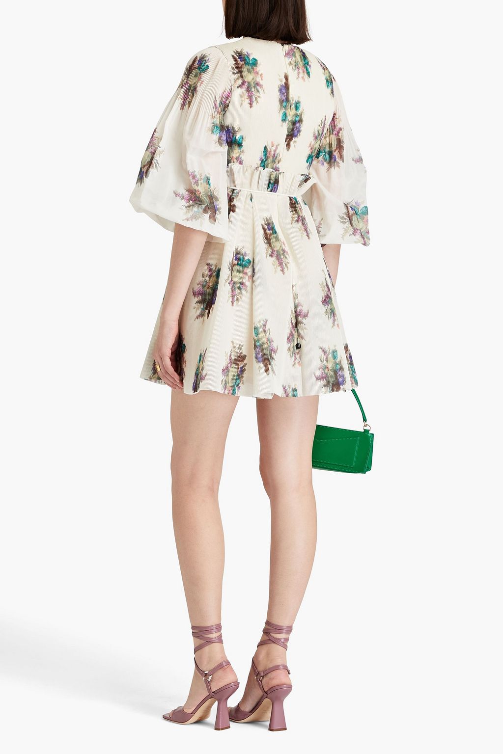 ZIMMERMANN プリーツ加工オーガンザ ミニワンピース アップリケ付き