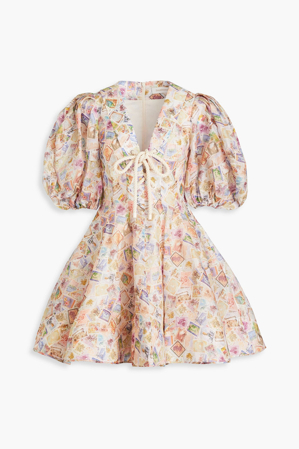 Zimmermann - Flared printed linen and silk-blend mini dress