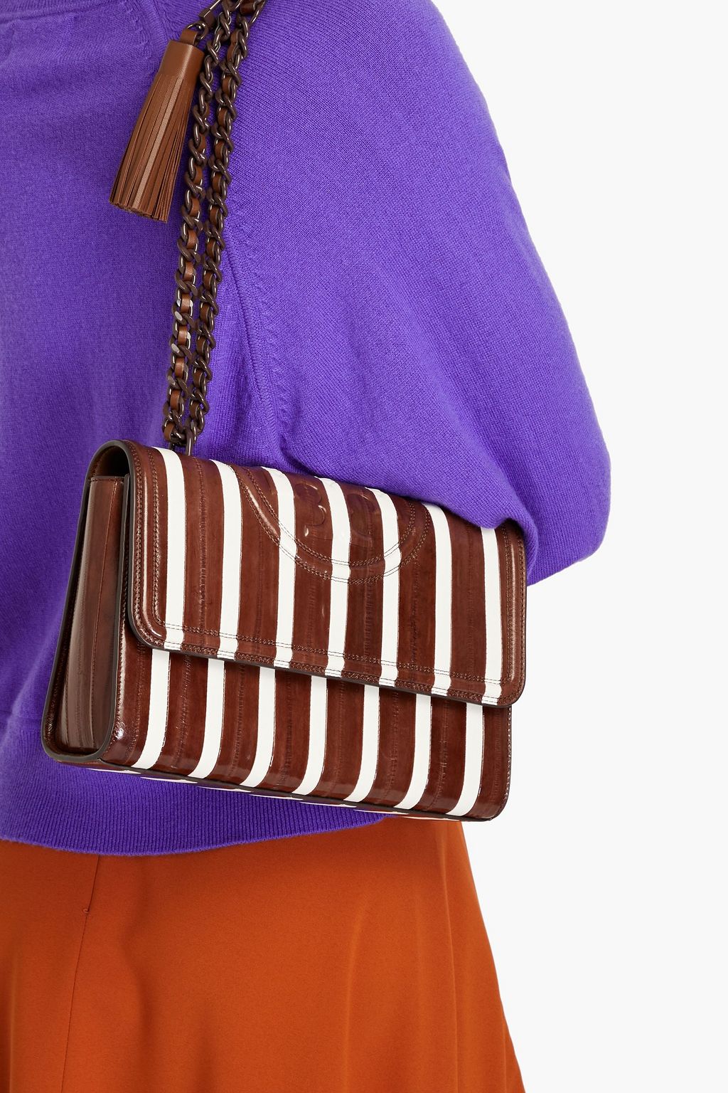 TORY BURCH Fleming patchwork, leather and eel shoulder bag