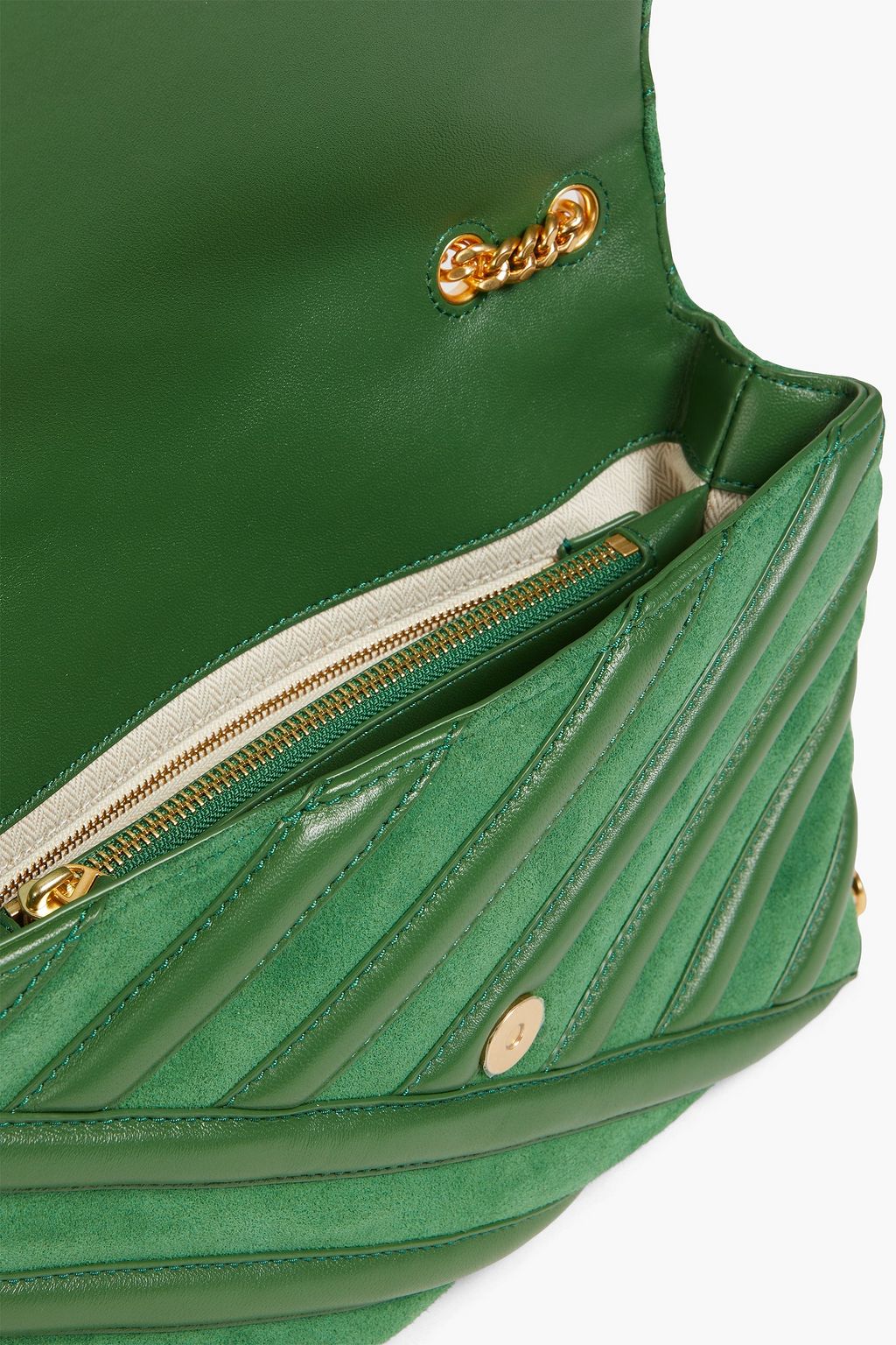 TORY BURCH Kira leather and suede shoulder bag THE