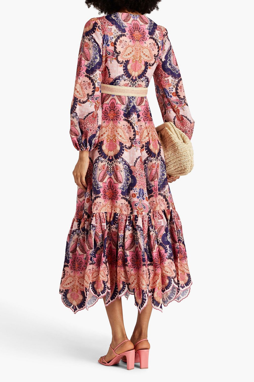 ZIMMERMANN Belted paisley-print linen midi dress