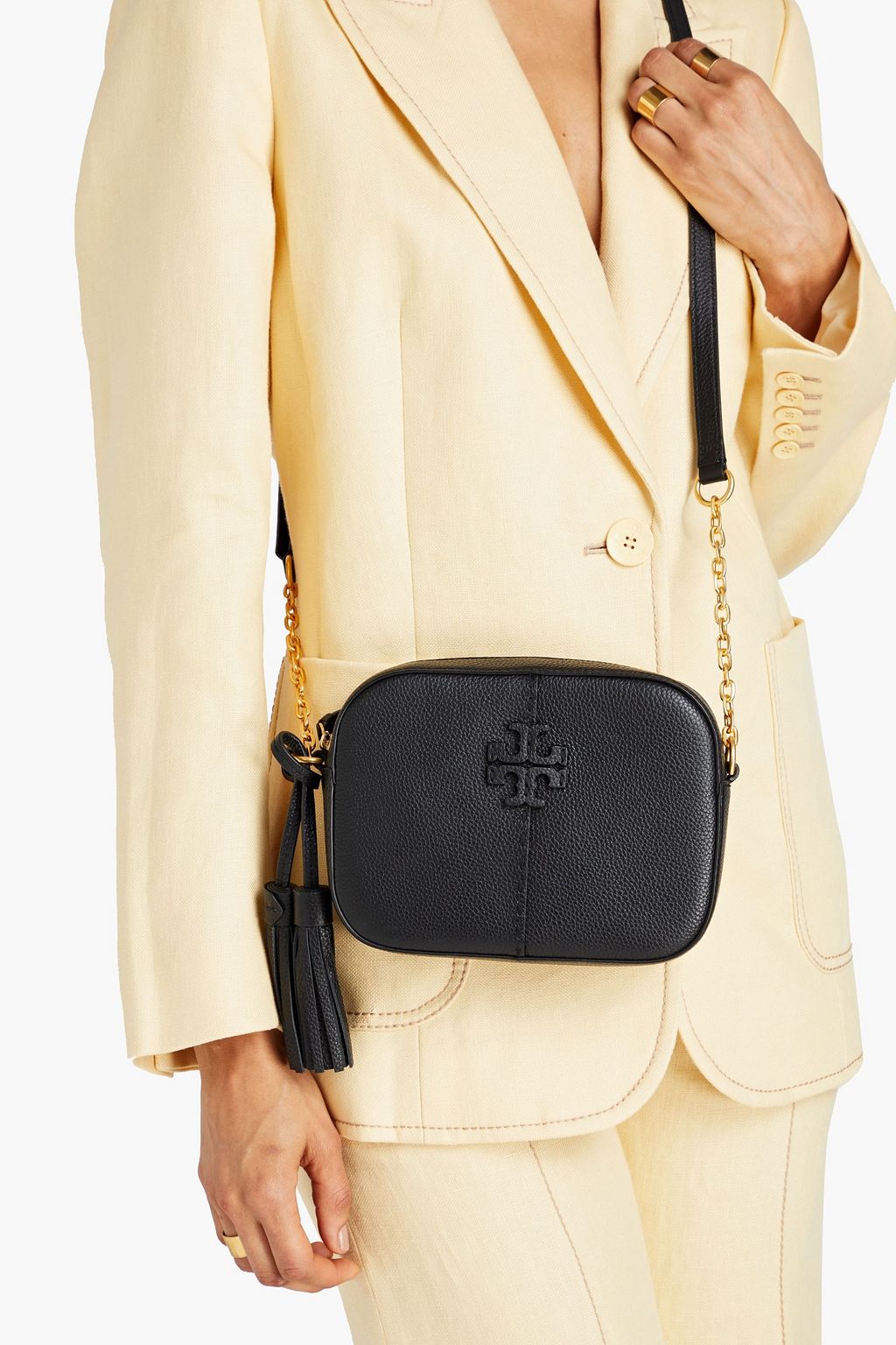TORY BURCH McGraw appliquéd pebbled-leather shoulder bag